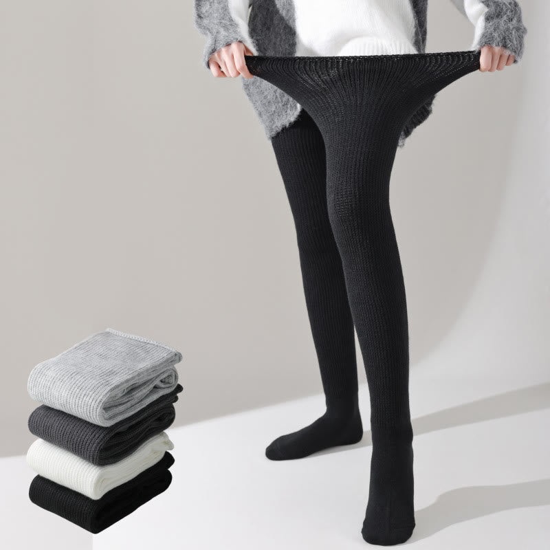 Loose Cotton Thigh High Socks - Black - One Size - image 1