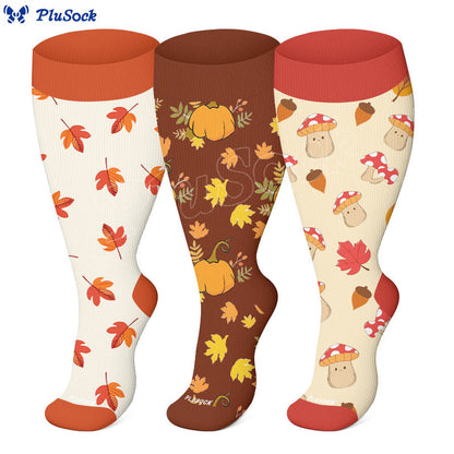 Plusock Plus Size Mushroom Maple Leaf Compression Socks(3 Pairs) - image 0
