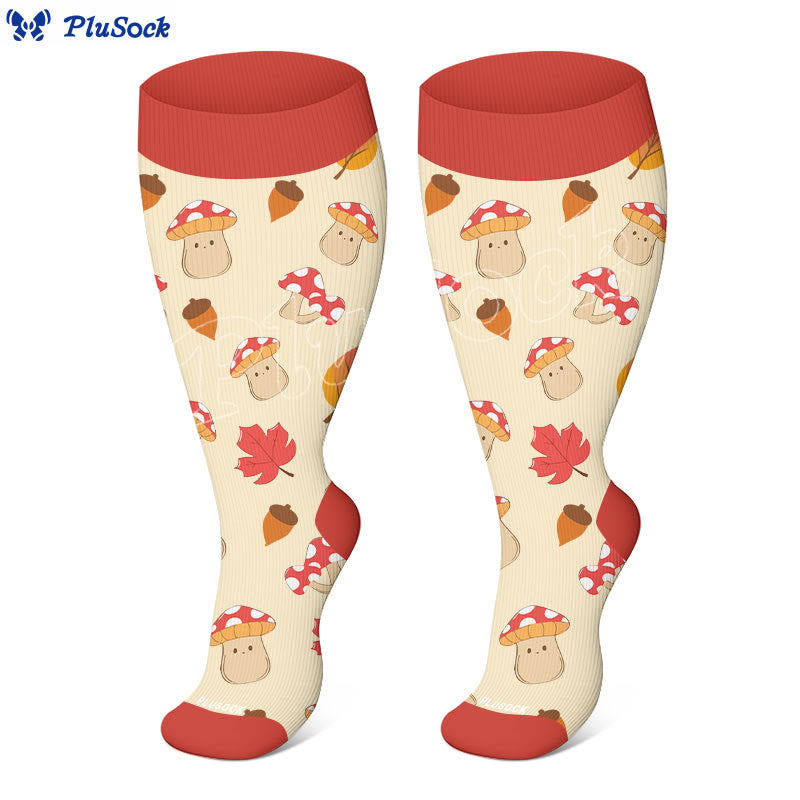 Plus Size Mushroom Maple Leaf Compression Socks(3 Pairs) - image 8