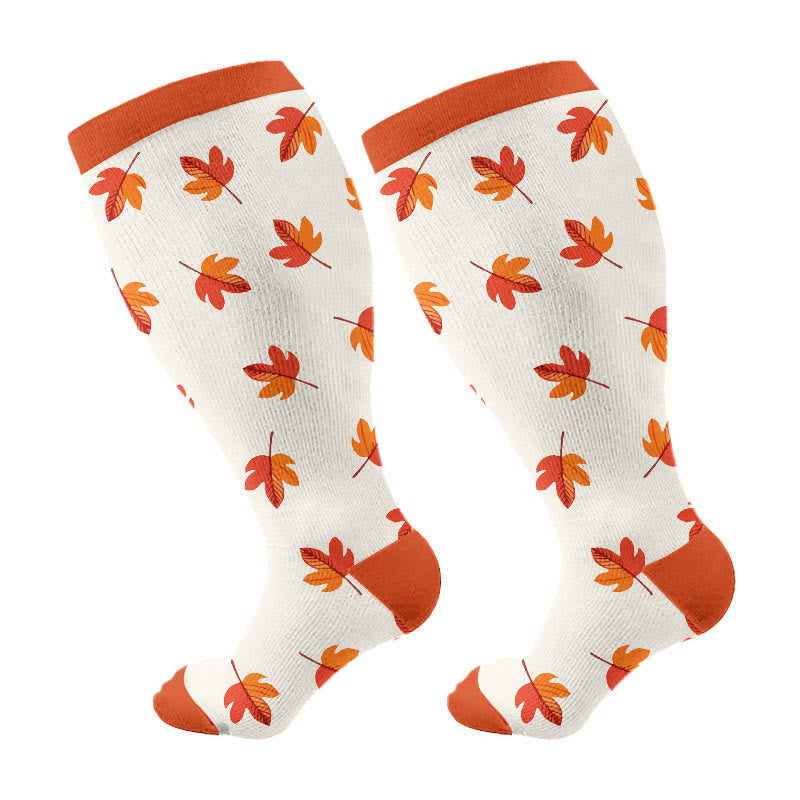 Plus Size Mushroom Maple Leaf Compression Socks(3 Pairs) - Orange(1 Pair) - 4XL - image 9