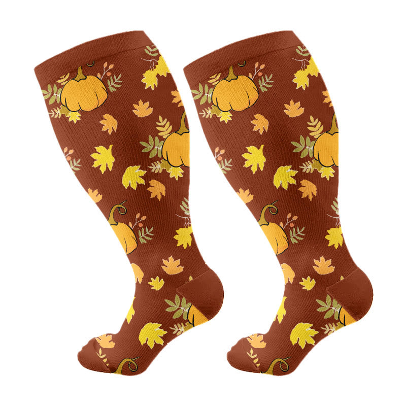 Plus Size Mushroom Maple Leaf Compression Socks - Brown - 4XL - image 6