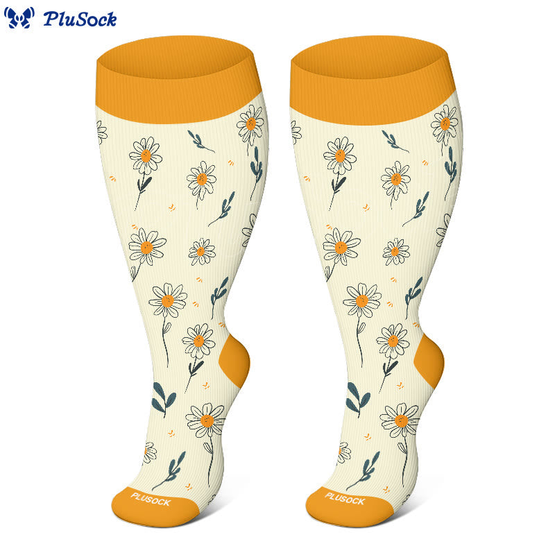 Plusock Plus Size Spring Flowers Compression Socks(3 Pairs) - image 3