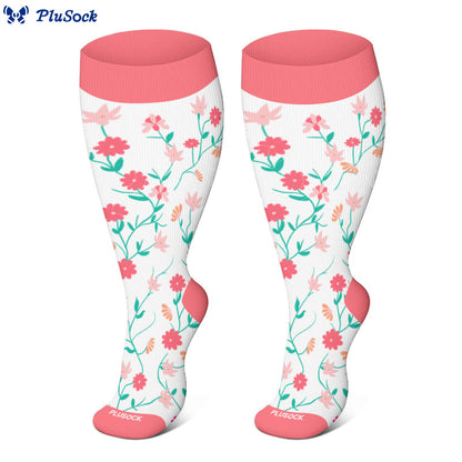 Plusock Plus Size Spring Flowers Compression Socks(3 Pairs) - image 1