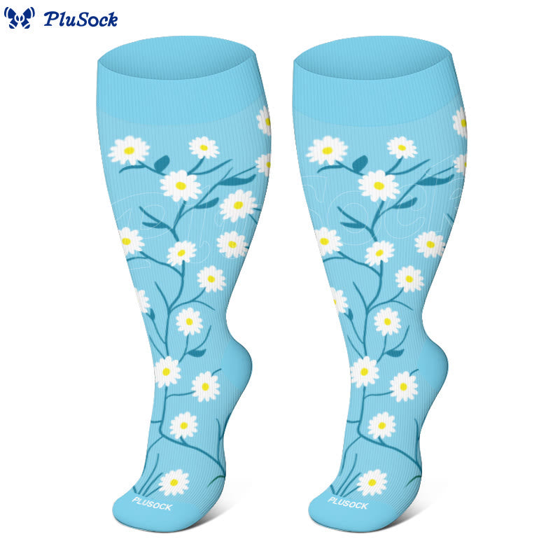 Plusock Plus Size Spring Flowers Compression Socks(3 Pairs) - image 2