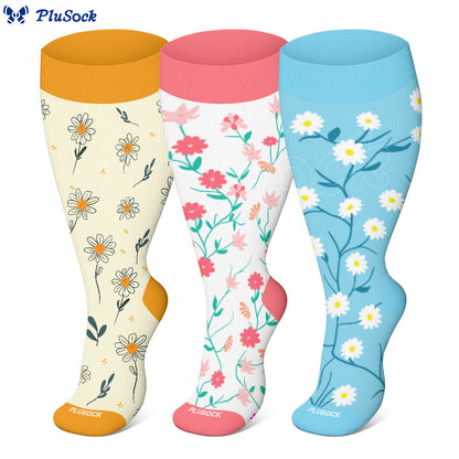 Plusock Plus Size Spring Flowers Compression Socks(3 Pairs) - image 0