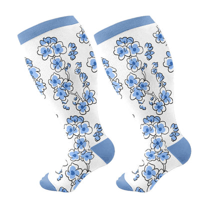 Plusock Plus Size Flower Series Compression Socks(3 Pairs) - Blue - 4XL - image 7