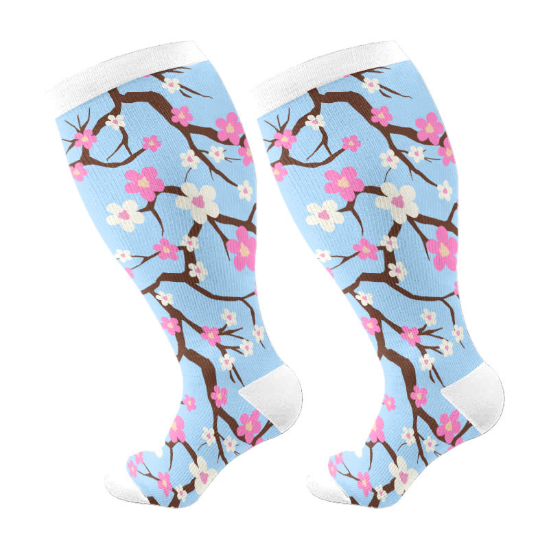 Plusock Plus Size Flower Series Compression Socks - White - 4XL - image 6