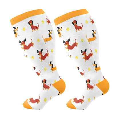 Plusock Plus Size Cats Dogs Ducks Compression Socks(3 Pairs) - Orange(1 Pair) - 4XL - image 7