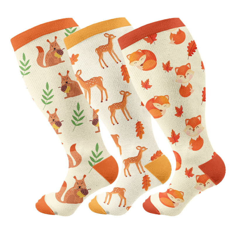 Plusock Plus Size Squirrel Deer Fox Compression Socks(3 Pairs) - Multicolor - 4XL - image 1