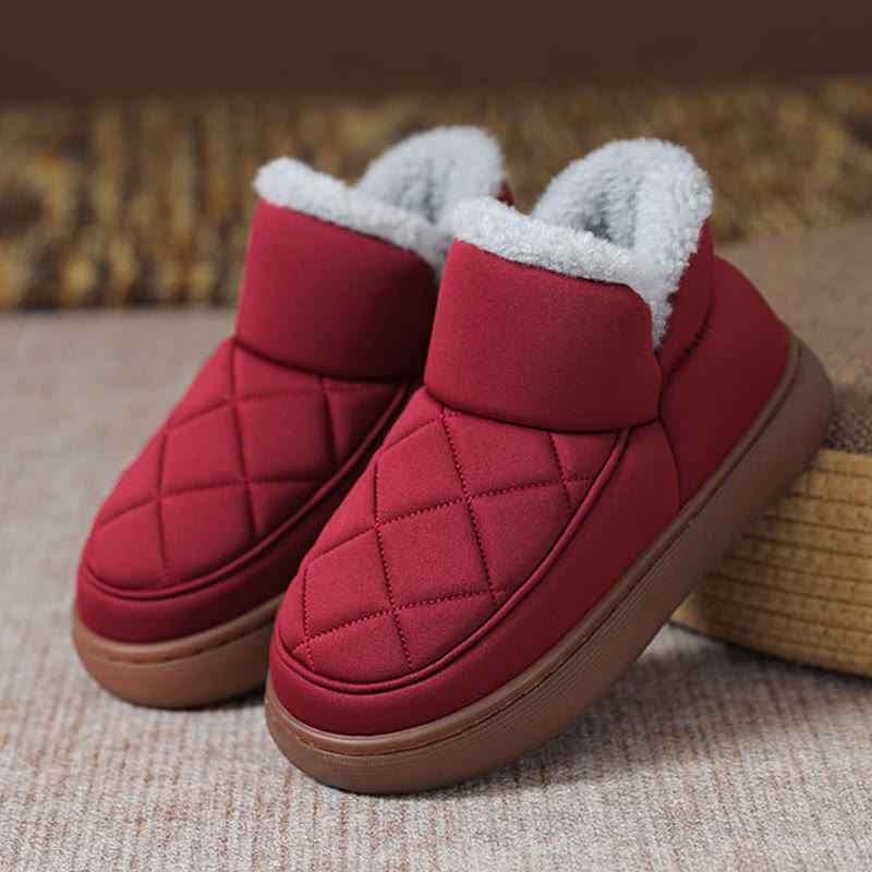 Plusock Plus Size Plush Grid Slippers - Wine - EU45-46(US11-12) - image 15