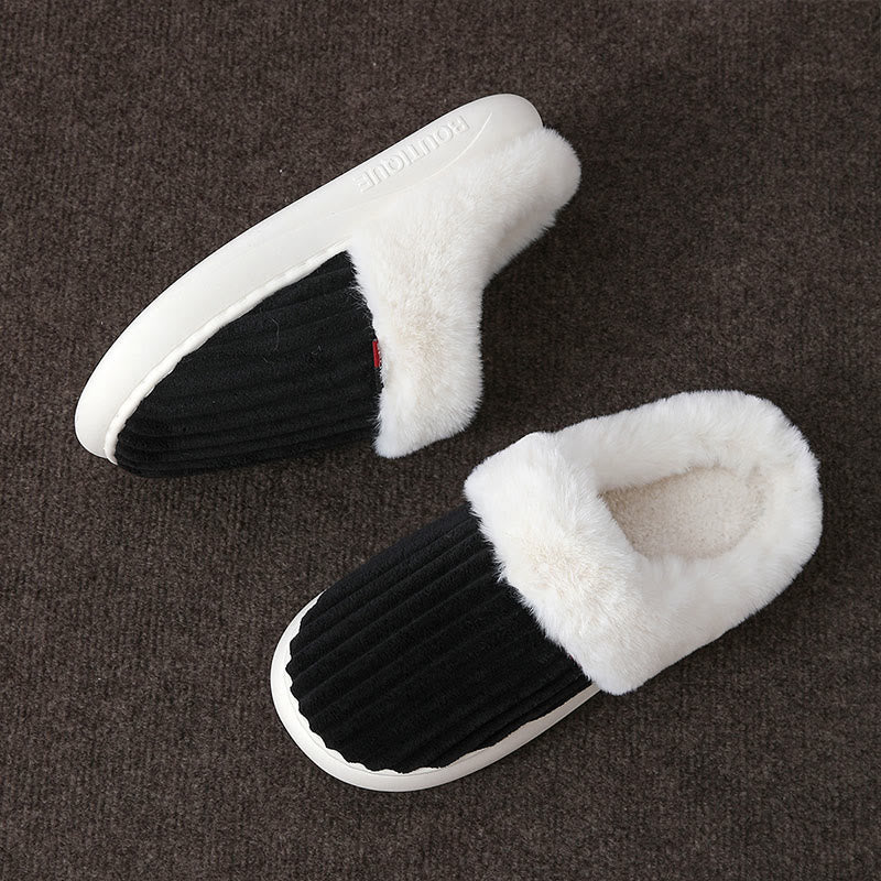 Plusock Plus Size White Plush Slippers - Black - EU46-47(US8-9) - image 12