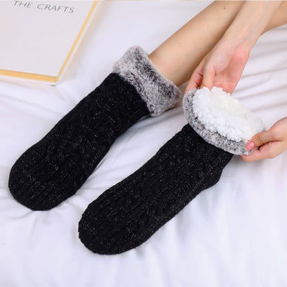 Plus Size Fleece Sock Cuffs Slipper Socks - Black - EU39-42(US6-8.5) - image 1