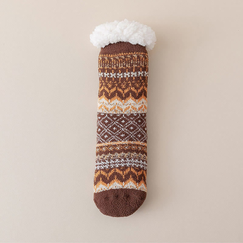 Plusock Plus Size Ethnic Style Slipper Socks - Coffee - EU36-41(US3-7.5) - image 13
