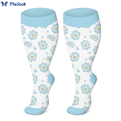 Plusock Plus Size Blue Ink Flower Compression Socks(3 Pairs) - image 4