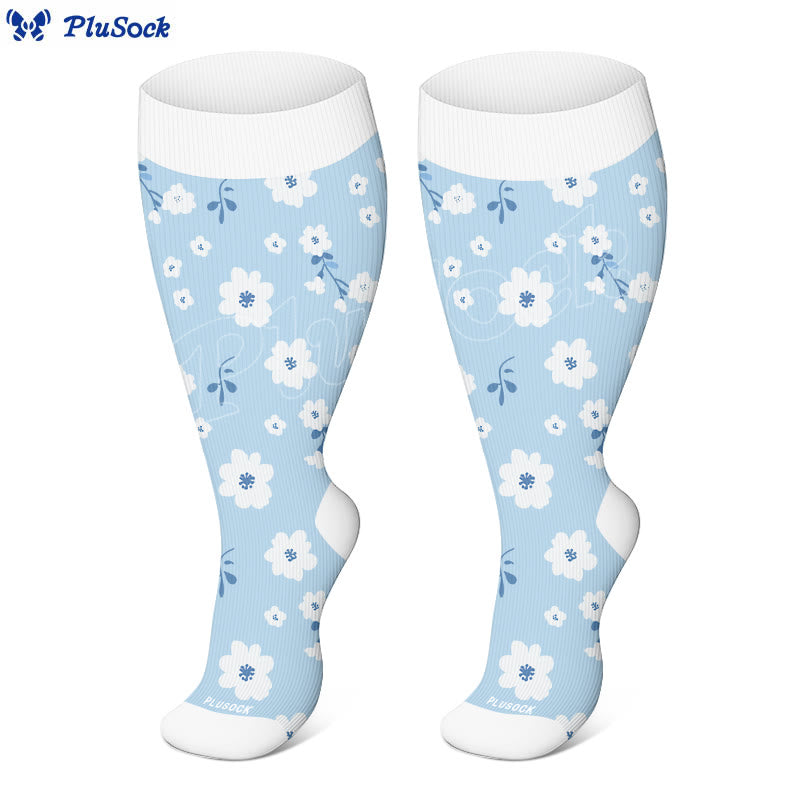 Plusock Plus Size Blue Ink Flower Compression Socks(3 Pairs) - image 2