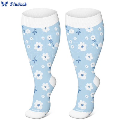Plusock Plus Size Blue Ink Flower Compression Socks(3 Pairs) - image 2