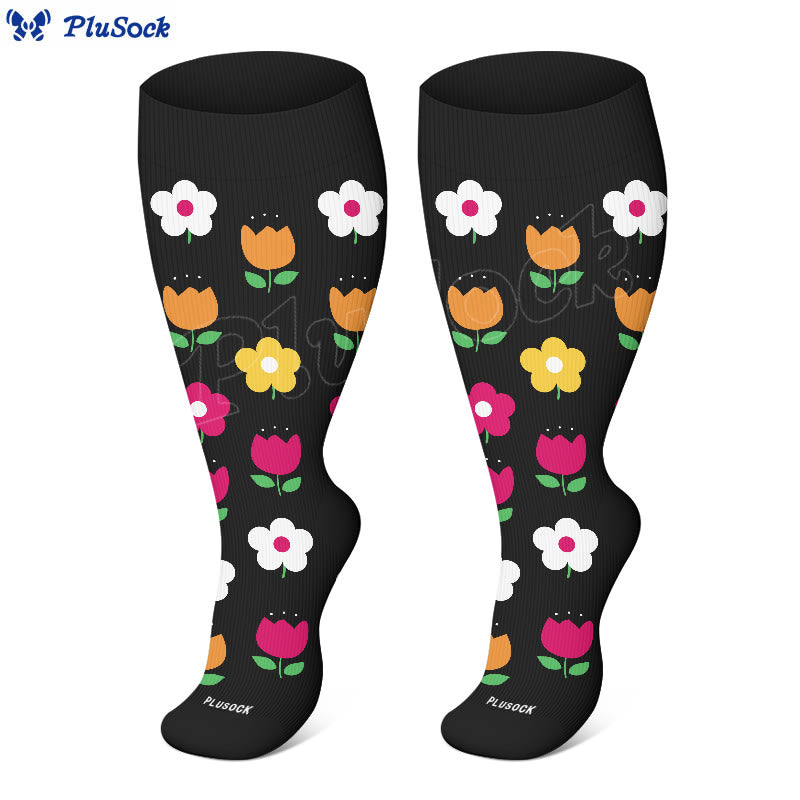Plusock Plus Size Cactus Flowers Compression Socks(3 Pairs) - image 2