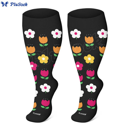 Plusock Plus Size Cactus Flowers Compression Socks(3 Pairs) - image 2