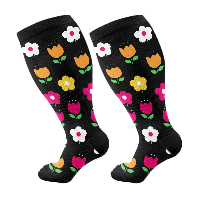 Plusock Plus Size Cactus Flowers Compression Socks(3 Pairs) - Black(1 Pair) - 4XL - image 6