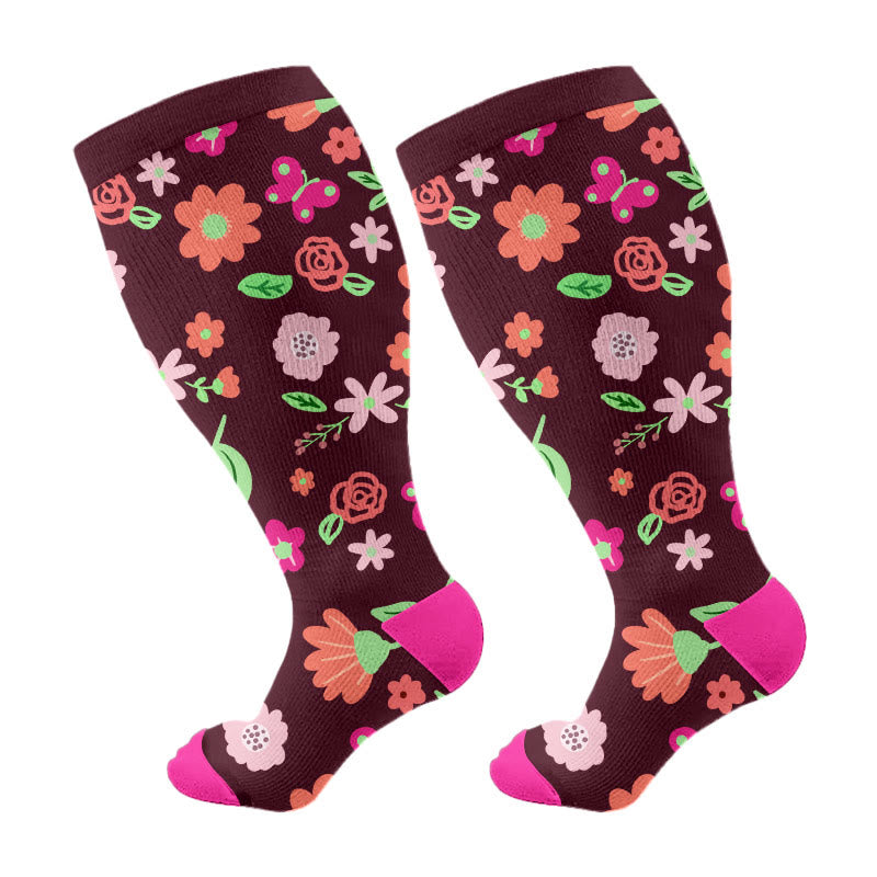 Plusock Plus Size Cactus Flowers Compression Socks(3 Pairs) - Brown(1 Pair) - 4XL - image 7