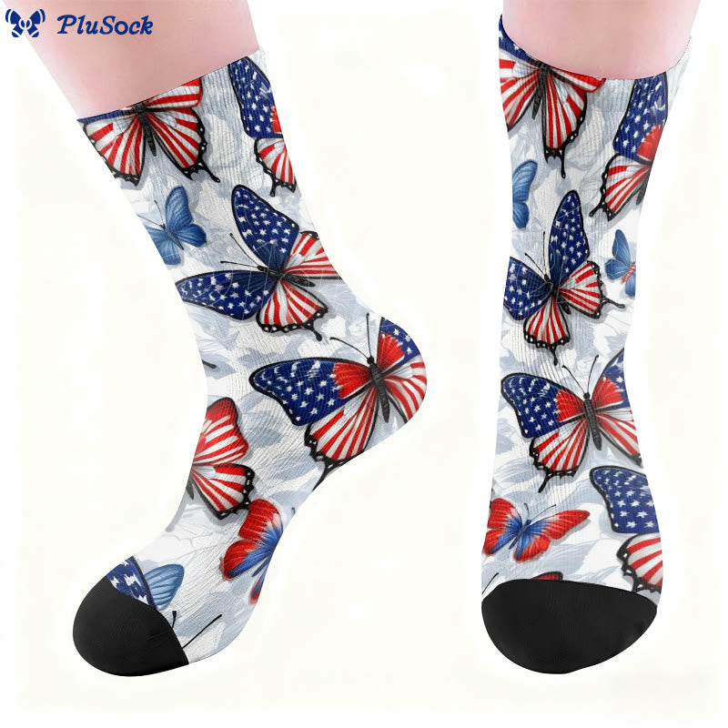 Plusock Plus Size Butterfly American Flag Quarter Socks - image 7