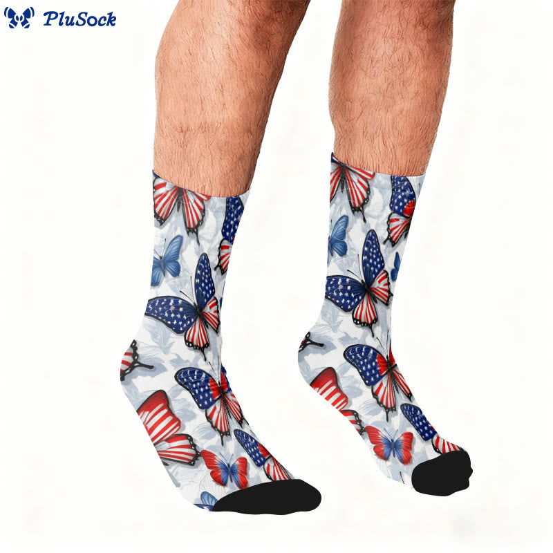 Plusock Plus Size Butterfly American Flag Quarter Socks - image 0