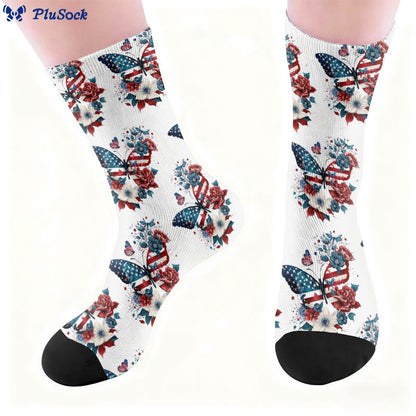 Plusock Plus Size Butterfly American Flag Quarter Socks - image 8