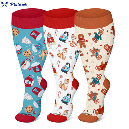 Plus Size Adorable Christmas Mix Compression Socks(3 Pairs) - image 0