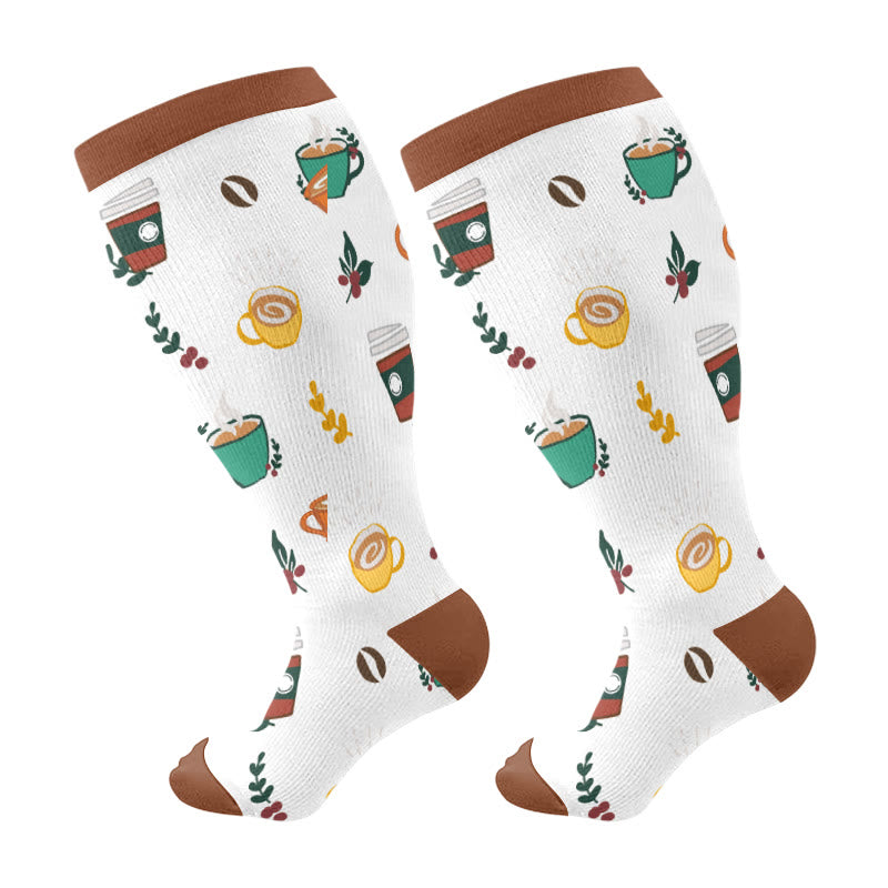 Plus Size Coffee Series Compression Socks(3 Pairs) - White(1 Pair) - 4XL - image 6