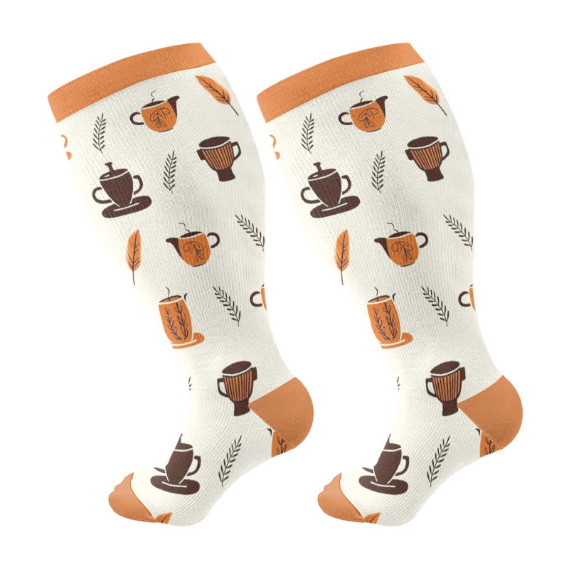 Plus Size Coffee Series Compression Socks(3 Pairs) - Orange(1 Pair) - 4XL - image 7