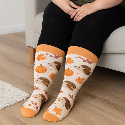 Plus Size Autumn Hedgehog Compression Socks(3 Pairs) - image 3