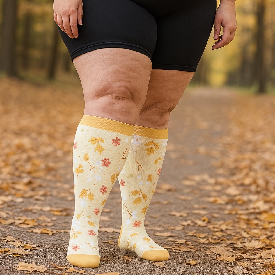 Plus Size Squirrel Leaf Print Compression Socks(3 Pairs) - image 2