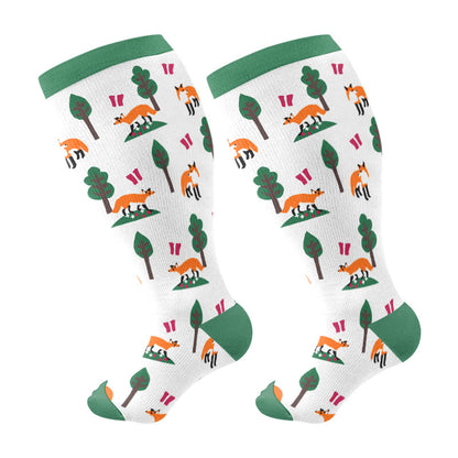 Plusock Plus Size Fox Flower Tree Compression Socks(3 Pairs) - Green(1 Pair) - 4XL - image 5