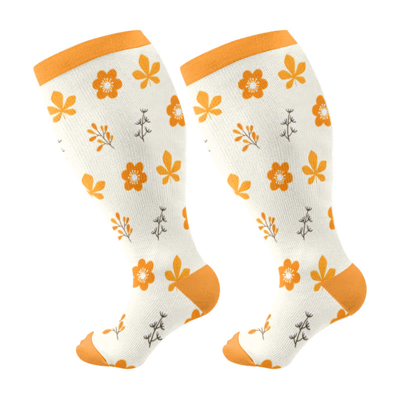 Plusock Plus Size Fox Flower Tree Compression Socks(3 Pairs) - Yellow(1 Pair) - 4XL - image 6
