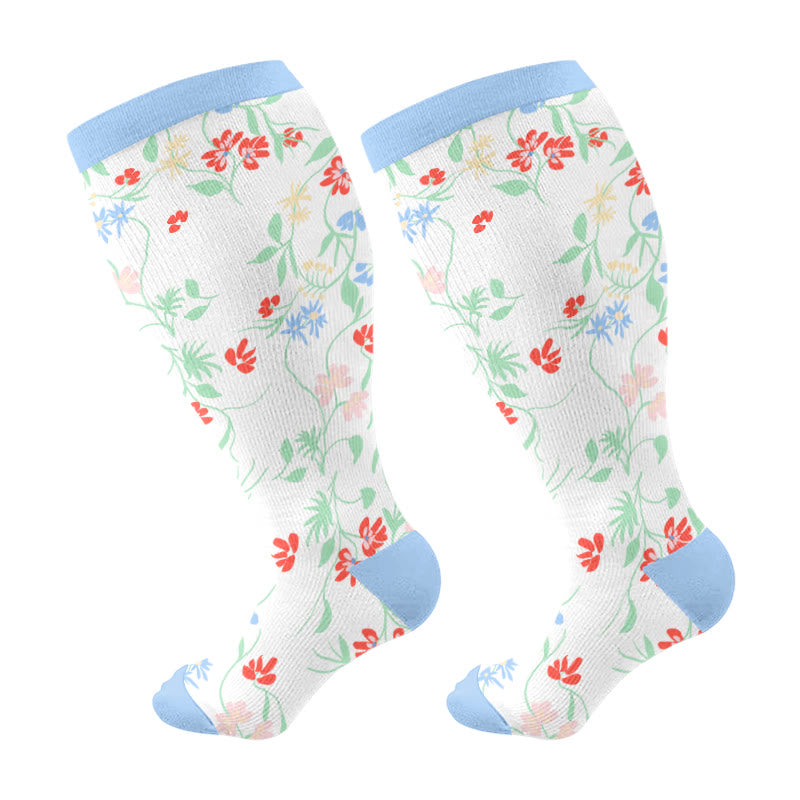 Plusock Plus Size Fox Flower Tree Compression Socks(3 Pairs) - Blue(1 Pair) - 4XL - image 7
