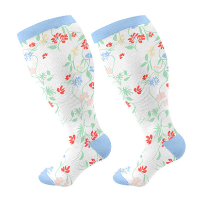 Plusock Plus Size Fox Flower Tree Compression Socks(3 Pairs) - Blue(1 Pair) - 4XL - image 7