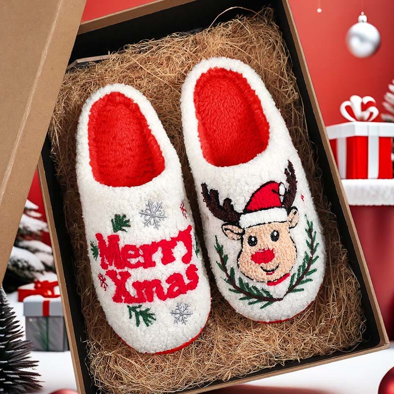 Plusock Plus Size Merry Xmas Deer Slippers - White - EU44-45(US10-11) - image 0