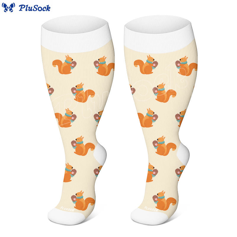 Plus Size Winter Owl Squirrel Bird Compression Socks(3 Pairs) - image 3