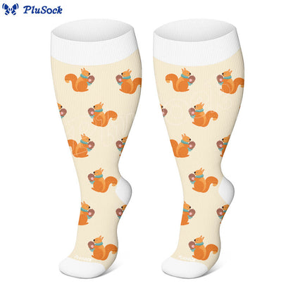 Plus Size Winter Owl Squirrel Bird Compression Socks(3 Pairs) - image 3