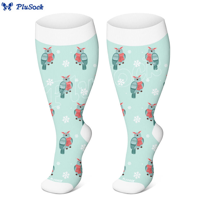 Plus Size Winter Owl Squirrel Bird Compression Socks(3 Pairs) - image 4