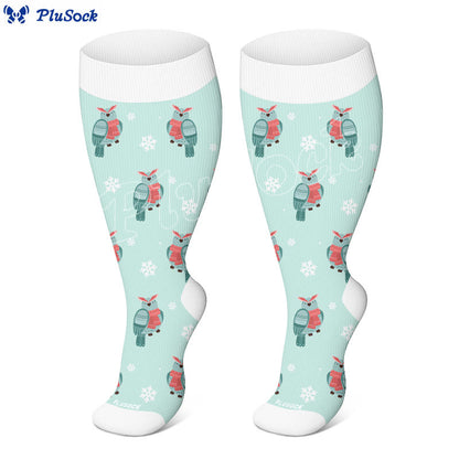 Plus Size Winter Owl Squirrel Bird Compression Socks(3 Pairs) - image 4