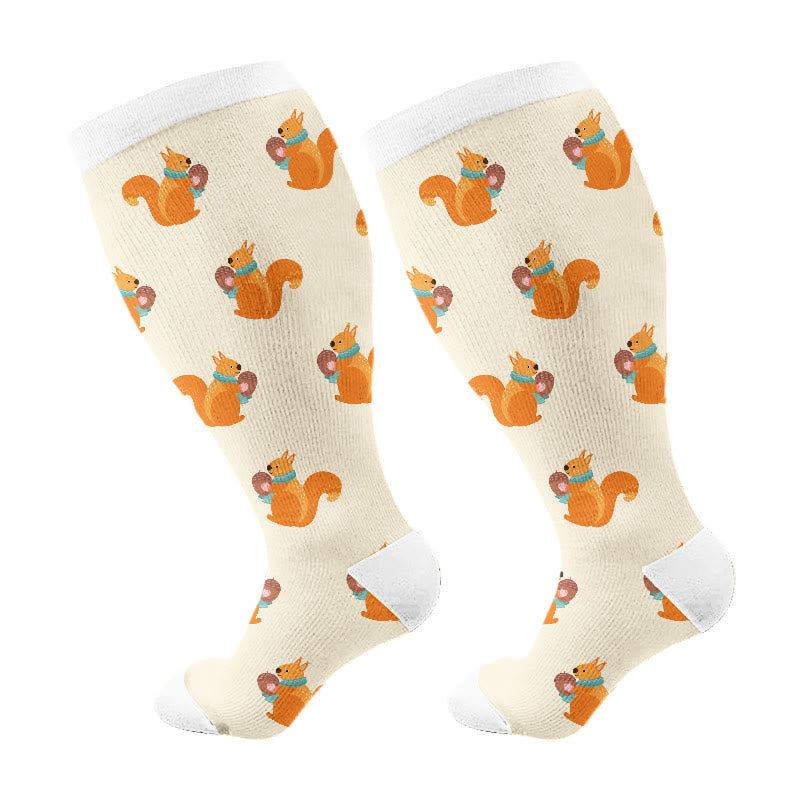 Plus Size Winter Owl Squirrel Bird Compression Socks(3 Pairs) - Apricot(1 Pair) - 4XL - image 5