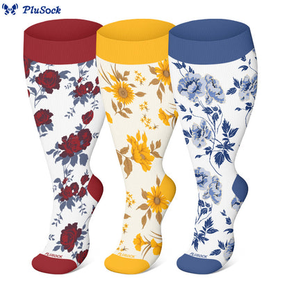 Plus Size Retro Floral Compression Socks(3 Pairs) - image 0