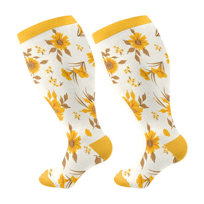 Plus Size Retro Floral Compression Socks(3 Pairs) - Yellow(1 Pair) - 4XL - image 6