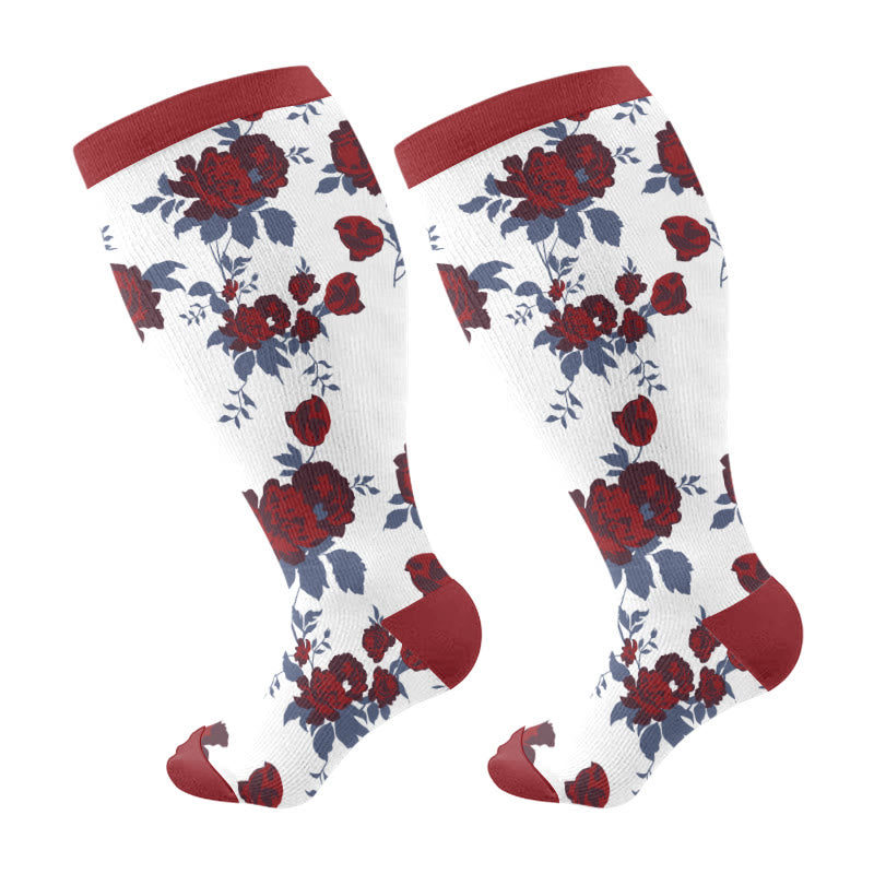 Plus Size Retro Floral Compression Socks(3 Pairs) - Red(1 Pair) - 4XL - image 5