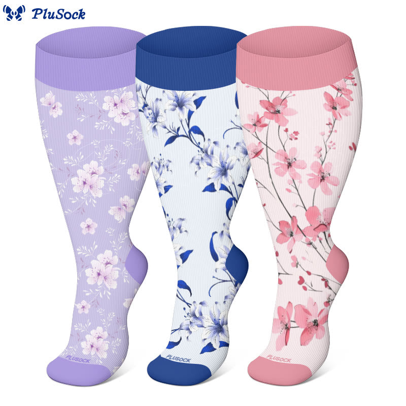 Plusock Plus Size Harmonious Flowers Compression Socks - image 0