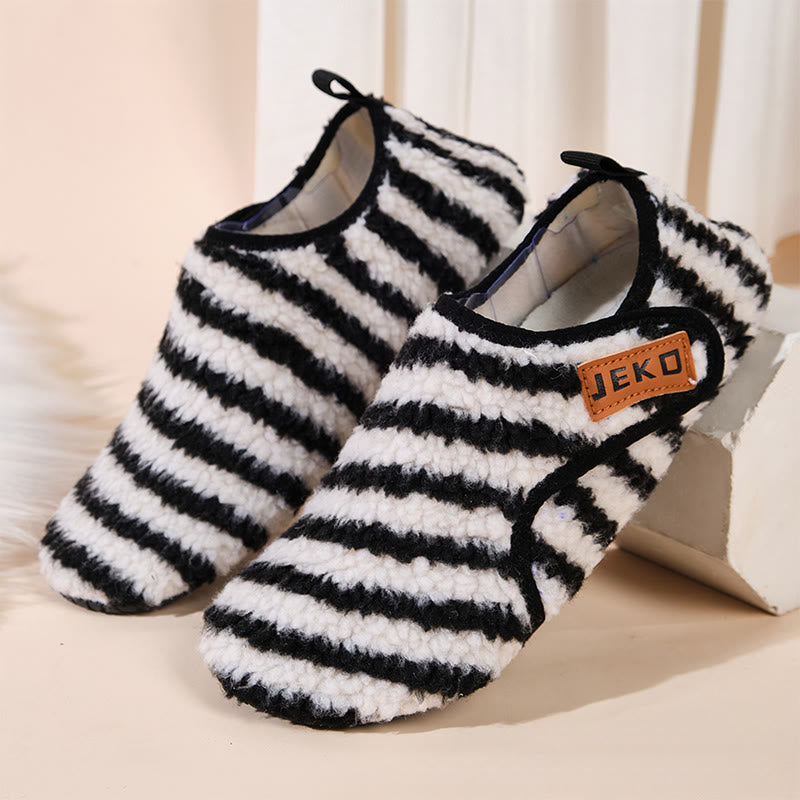 Plus Size Velcro Stripe Slippers - Black - EU44-45(US10-11) - image 7