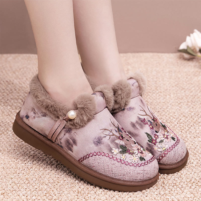 Plus Size Retro Deer Embroidery Slippers - image 1