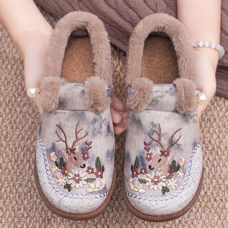 Plus Size Retro Deer Embroidery Slippers - Grey - EU41(US7.5) - image 6