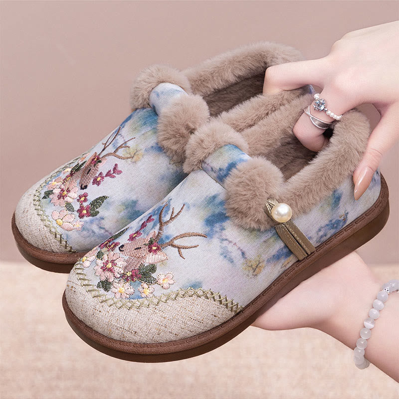 Plus Size Retro Deer Embroidery Slippers - image 9